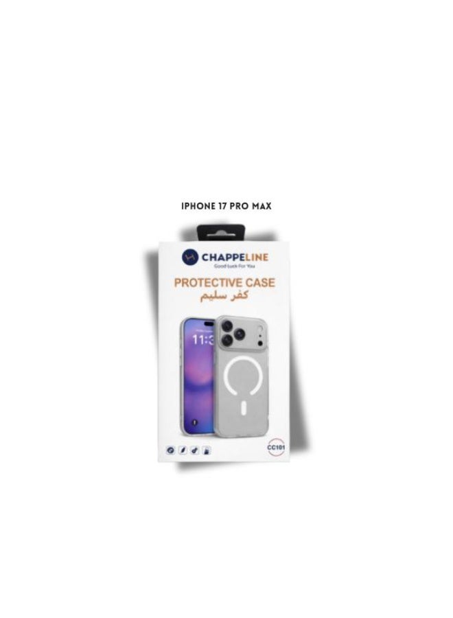 تشابي لاين  جراب حماية متوافق مع هاتف iPhone 17 Pro Max، شفاف، مزود بحلقة متوافقة مع الشحن اللاسلكي. - Image 1